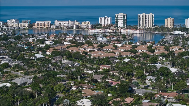 Aerial wide photo of Homes in Naples. Florida. Wide real estate